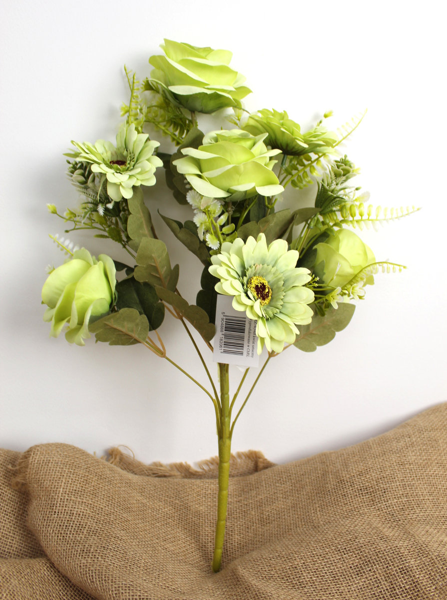Bukiet mieszany RÓŻA, GERBERA wys. 50 cm 8 łodyg (kwiat 9-10 cm) ZIELONY