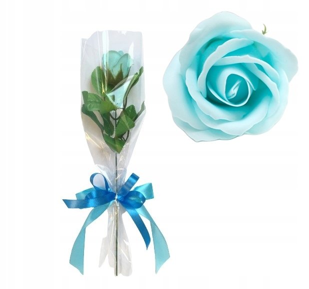 Róża Mydlana W Folii Wstążka Niebieska Na Prezent