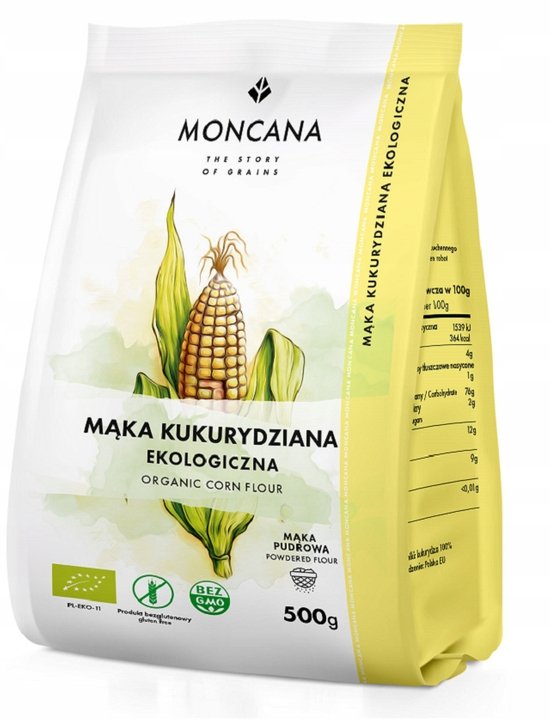 Mąka Kukurydziana Bezglutenowa BIO 500g Pudrowa, EKO, Moncana