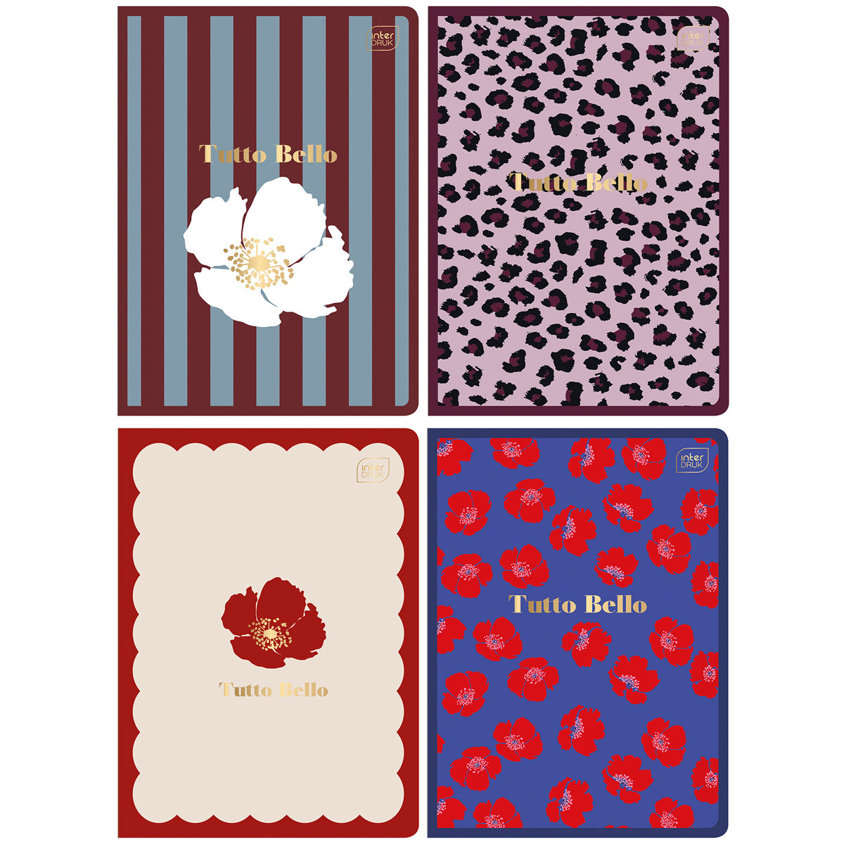 4 X Zeszyt A5, 60 Kartek, Kratka, Dla Dziewczyny, Złota Metaliza