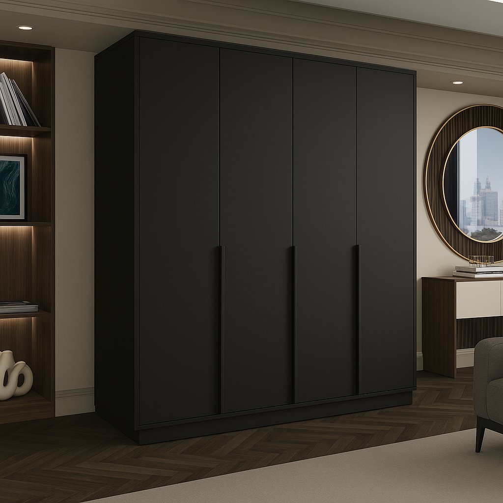Szafa Liza 4-Drzwiowa Otwierana Czarna Czarna 200Cm