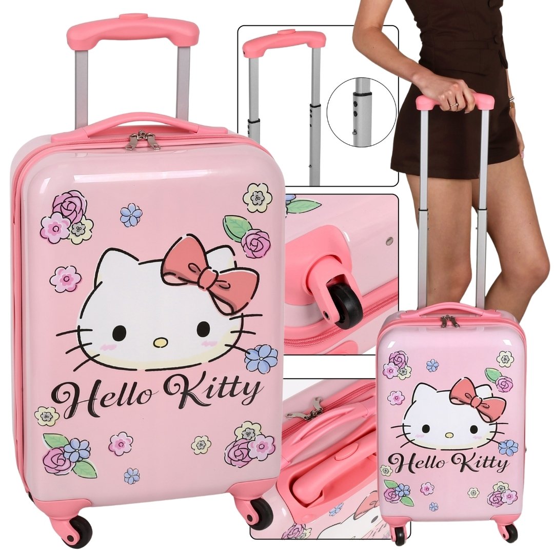 Hello Kitty Różowa walizka podróżna w twardej obudowie, WALIZKA KABINOWA na kółkach, BAGAŻ PODRĘCZNY 54x35x20cm