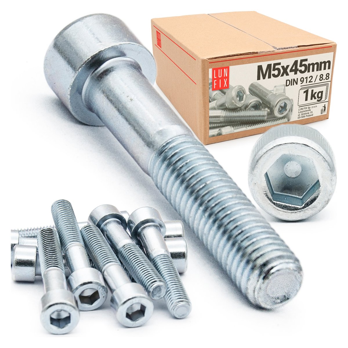 Śruba imbusowa M6x45 z łbem walcowym DIN912 kl. 8.8 ampulowa ocynk 1kg