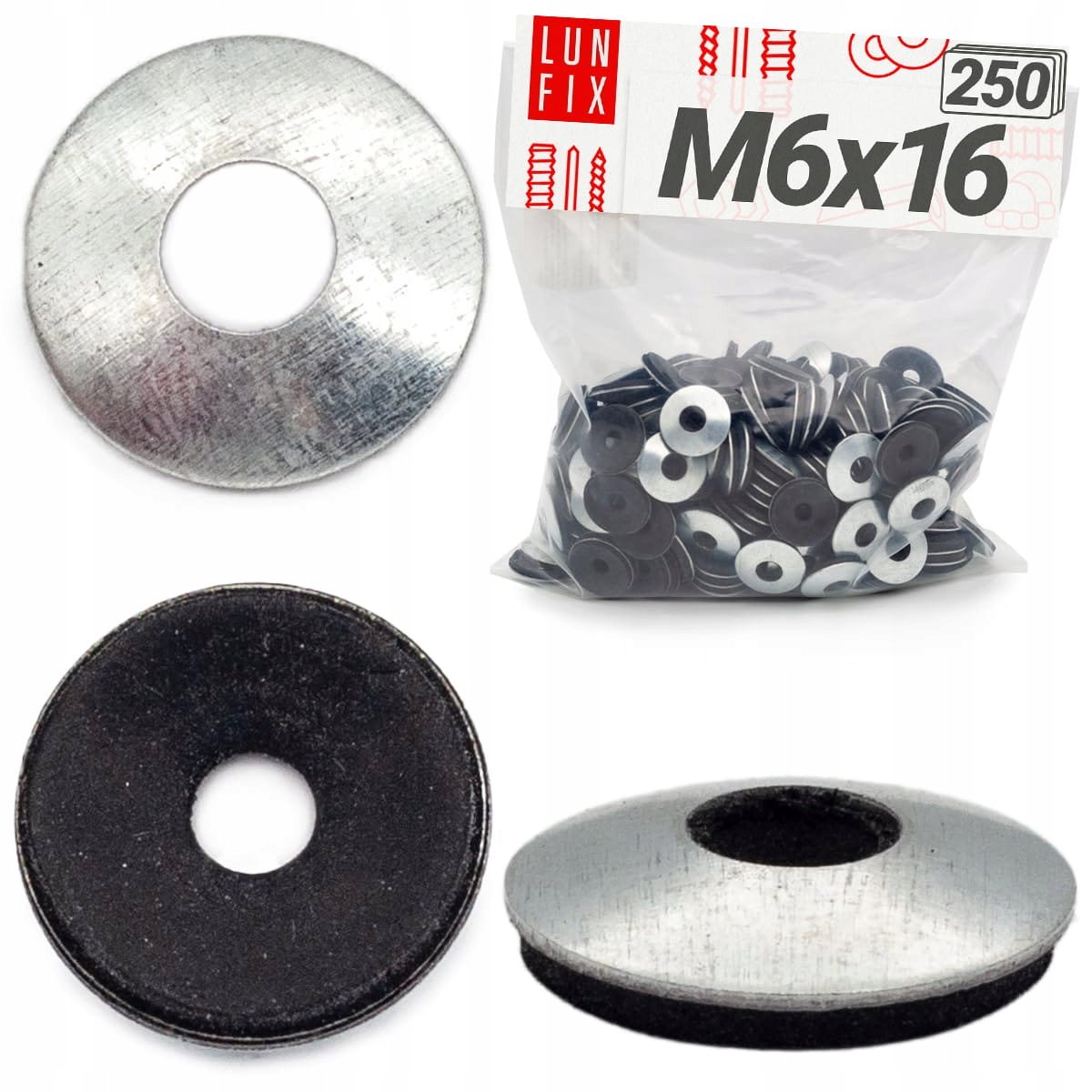 Podkładka z uszczelką EPDM 6x16mm ocynkowana z gumą DIN 9260 250szt.