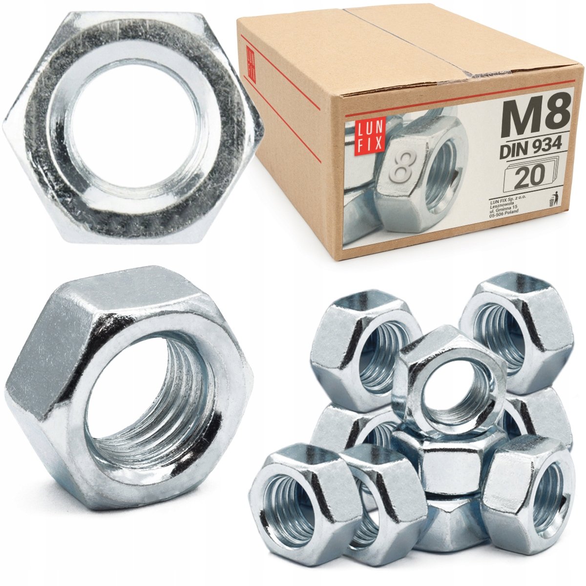 Nakrętka sześciokątna M8 6-kątna metryczna DIN 934 ocynk kl. 8 20szt.