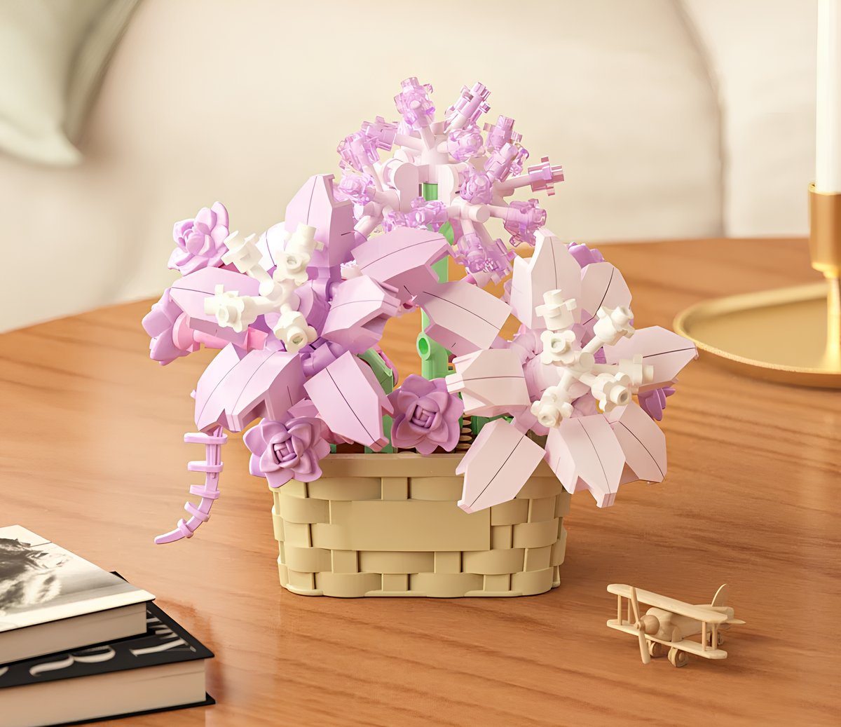 Klocki Fioletowy Kwiat Kwiatek Roślina W Doniczce Na Prezent Urodziny Dla Dziecka Dziewczynki