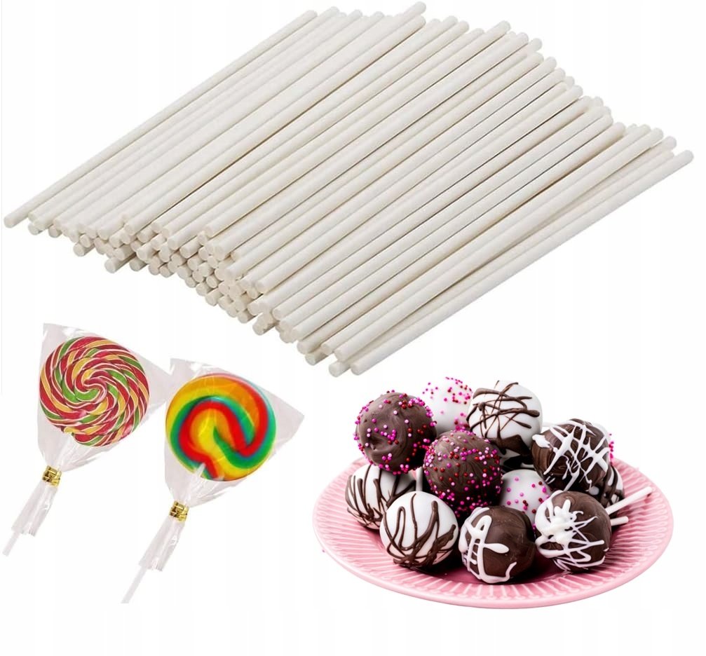 PATYCZKI DO CAKE POPS lizaki dekoracje URODZINY patyczki papierowe 100szt