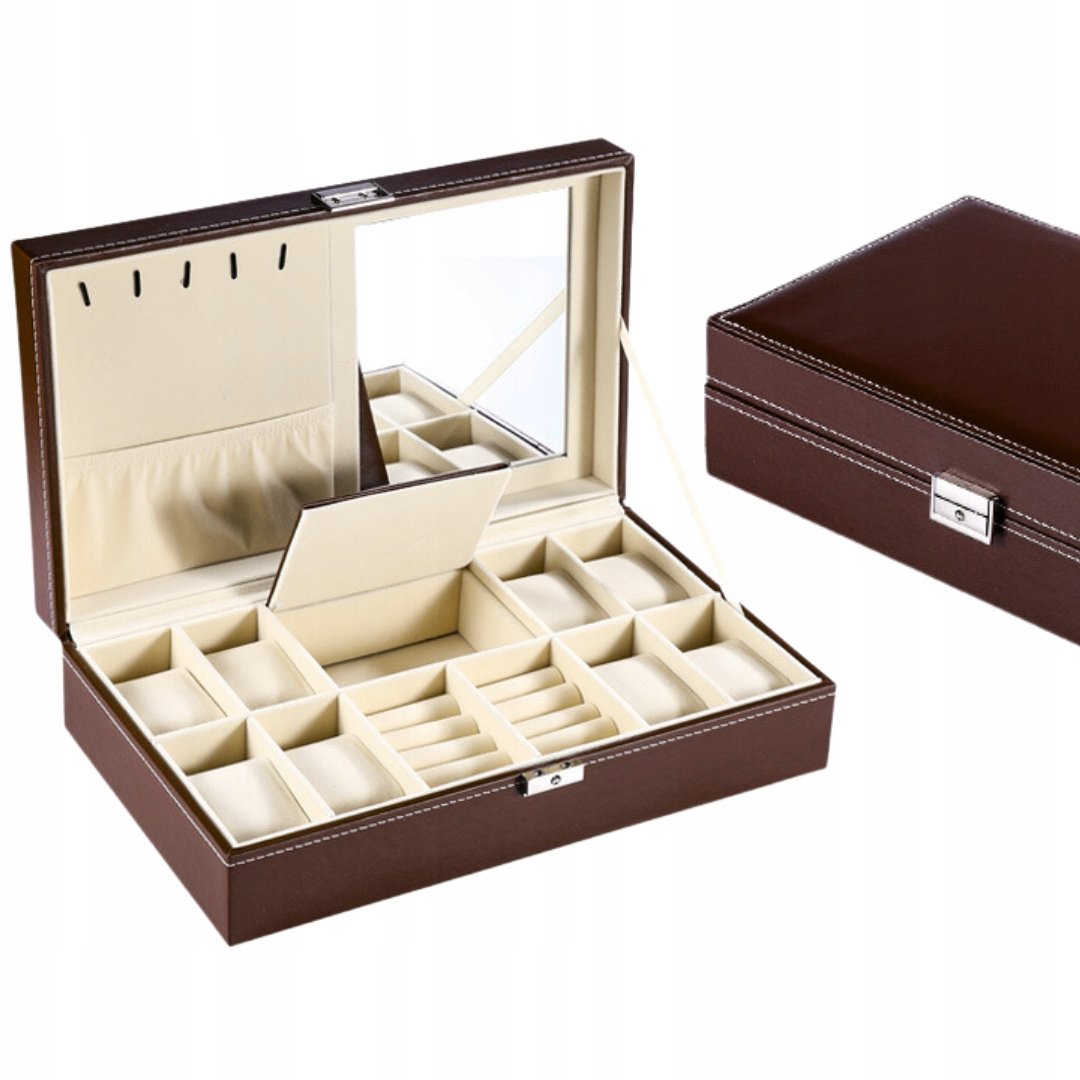 Etui Organizer Na Zegarki Biżuterię Szkatułka Elegancka Prezent Brąz F47