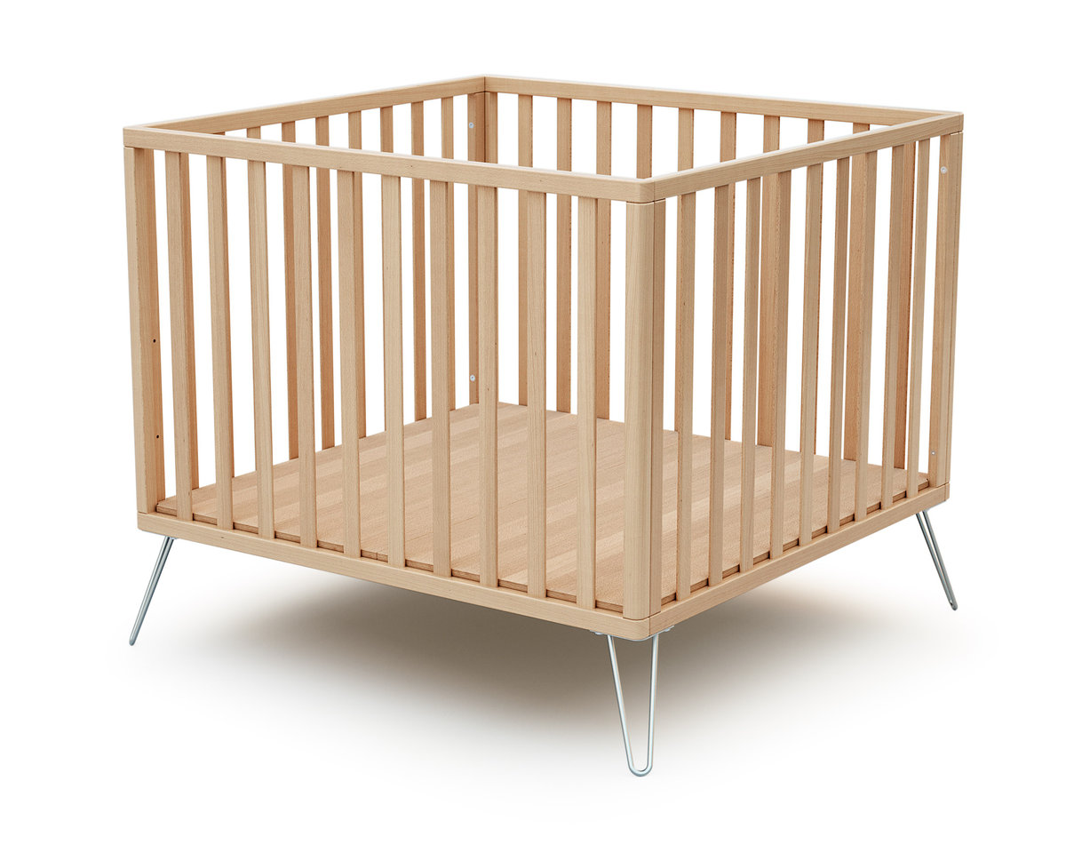 JURABABY - Drewniany kojec dla dziecka TYLKO Buk i Stal 100 x 100 cm
