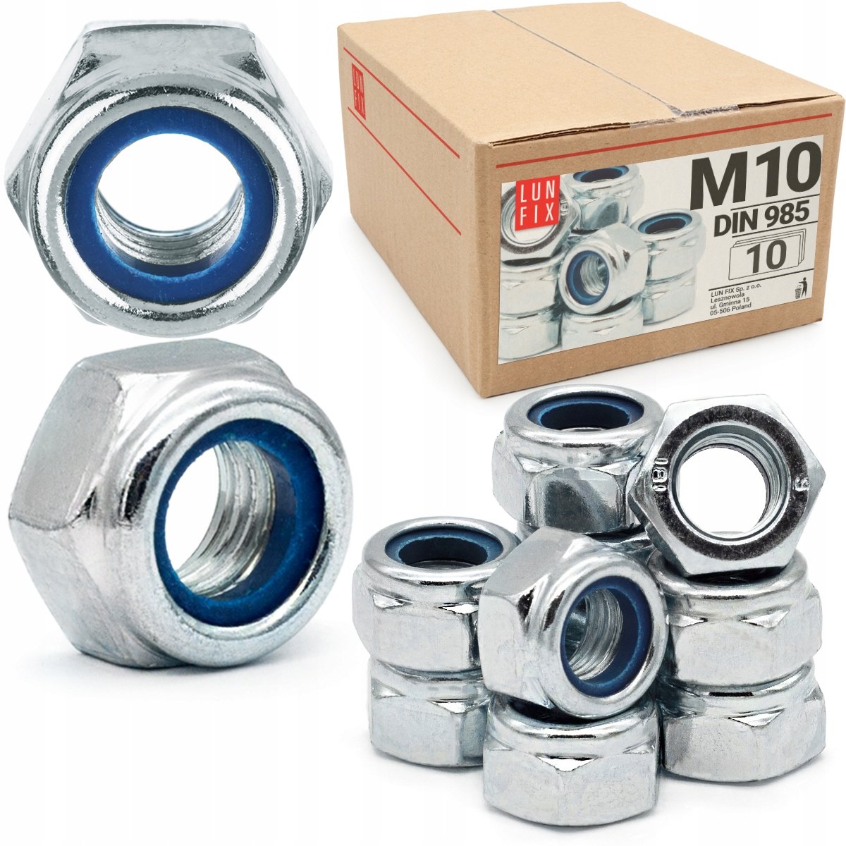 Nakrętka samokontrująca M10 samohamowana z wkładką ocynk DIN 985 10szt.