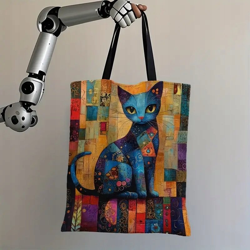 Torba shopperka tote kolorowy niebieski kot retro vintage 90s y2k 40x35 cm