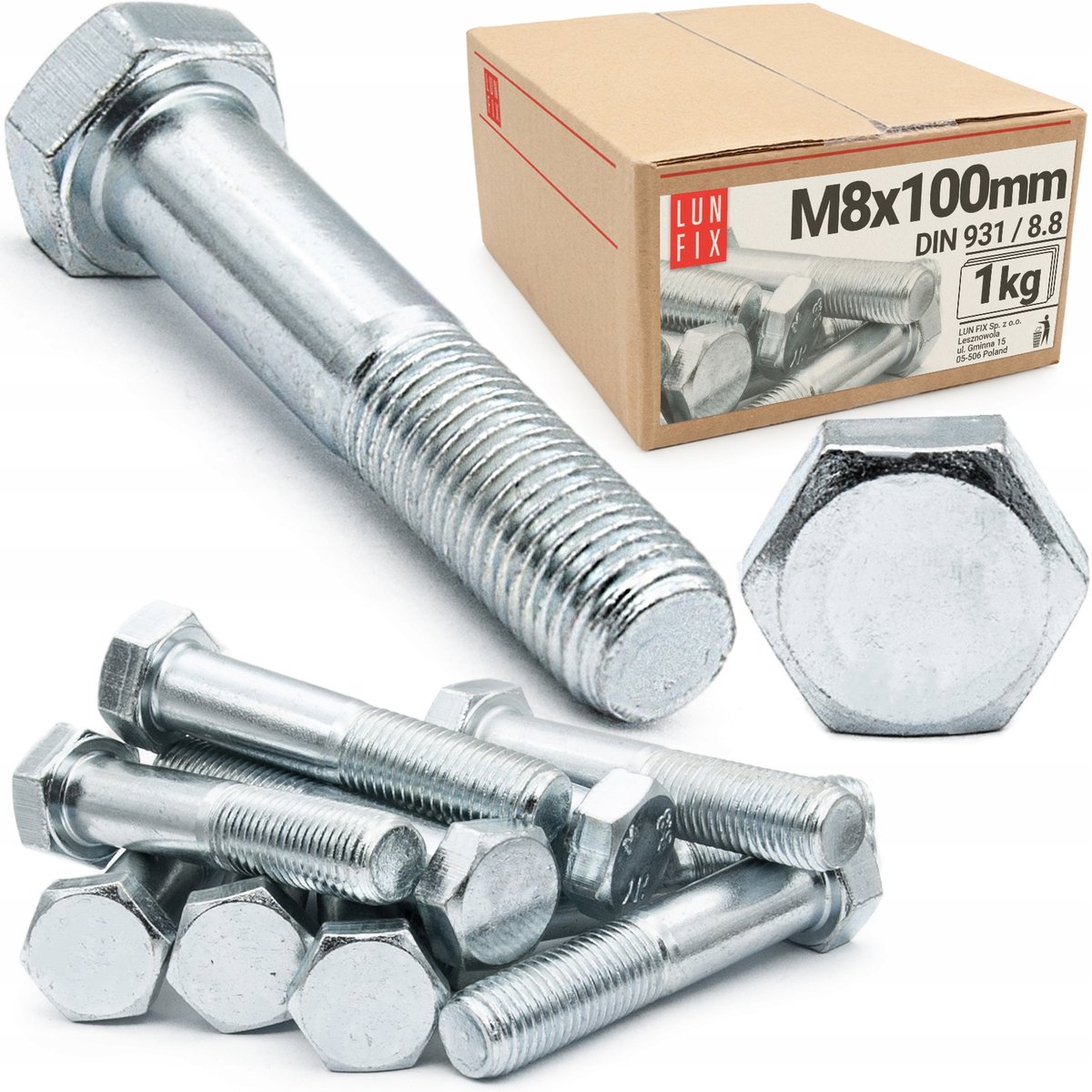 Śruba M8x100 sześciokątna na klucz ocynkowana ocynk DIN 931 kl.8.8 1kg