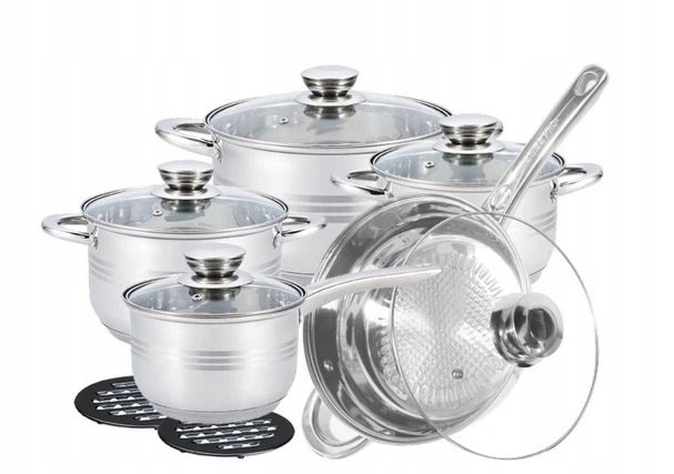 Garnki Stal Nierdzewna 12el Indukcja Piekarnik Rączki Nienagrzewające