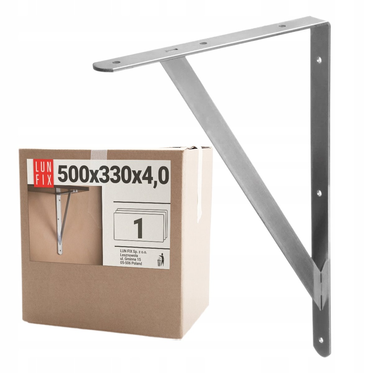 Wspornik półki wzmacniany stalowy 500x330x4mm loft do półek podpórka uchwyt