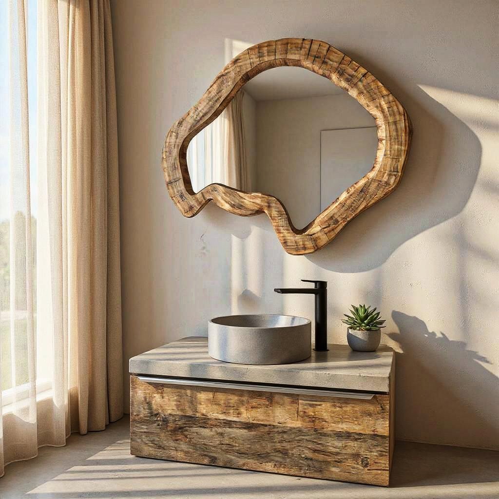 Designerskie lustro do łazienki w drewnianej ramie