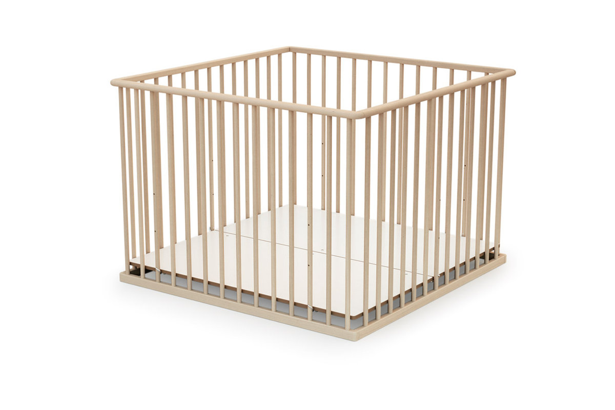 WEBABY - Drewniany kojec dla dziecka z surowego buku 100 x 100 cm