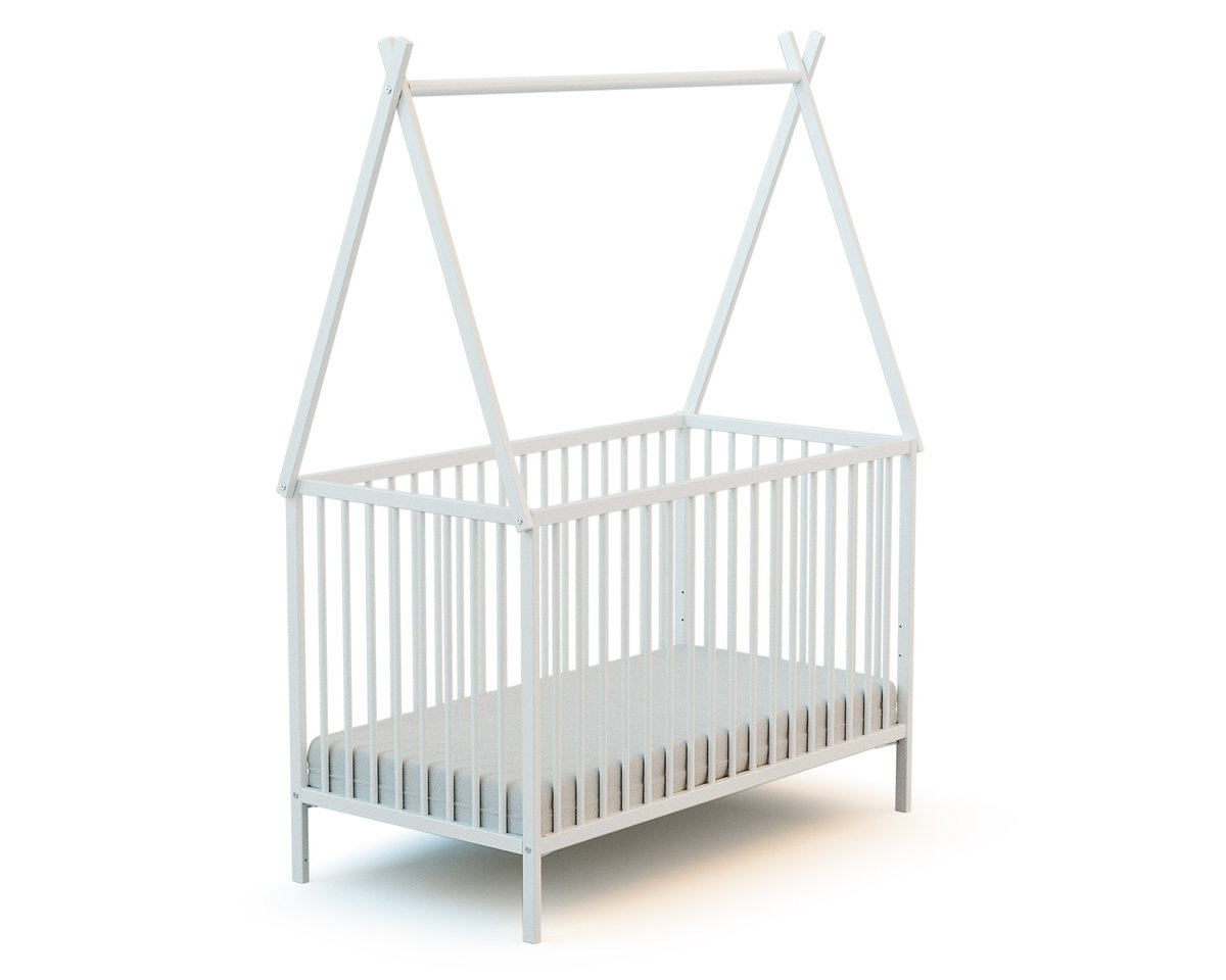 WEBABY - Łóżko tipi drewniane 60x120 z białym dachem
