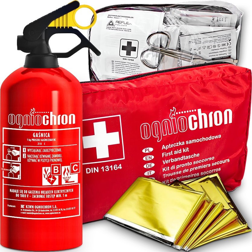 GAŚNICA SAMOCHODOWA OGNIOCHRON 1KG + APTECZKA OGNIOCHRON