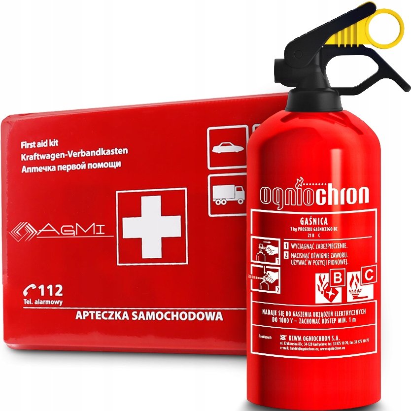 Zestaw Gaśnica Ogniochron 1kg Apteczka Samochodowa Wyposażenie Obowiązkowe