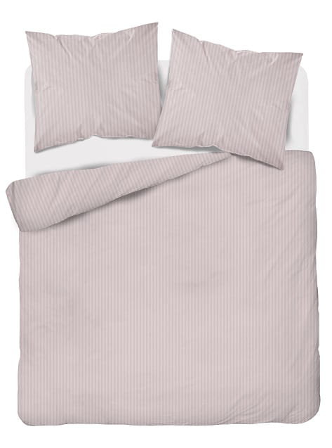 Pościel pudrowy róż w pasy z adamaszku - 200x200- 3 cz.