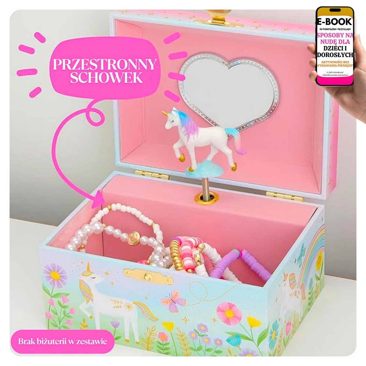 Jednorożec szkatułka na biżuterię z melodią Bajeczna niespodzianka PREZENT URODZINOWY DLA DZIEWCZYNKI 3–10 LAT + EBOOK-3