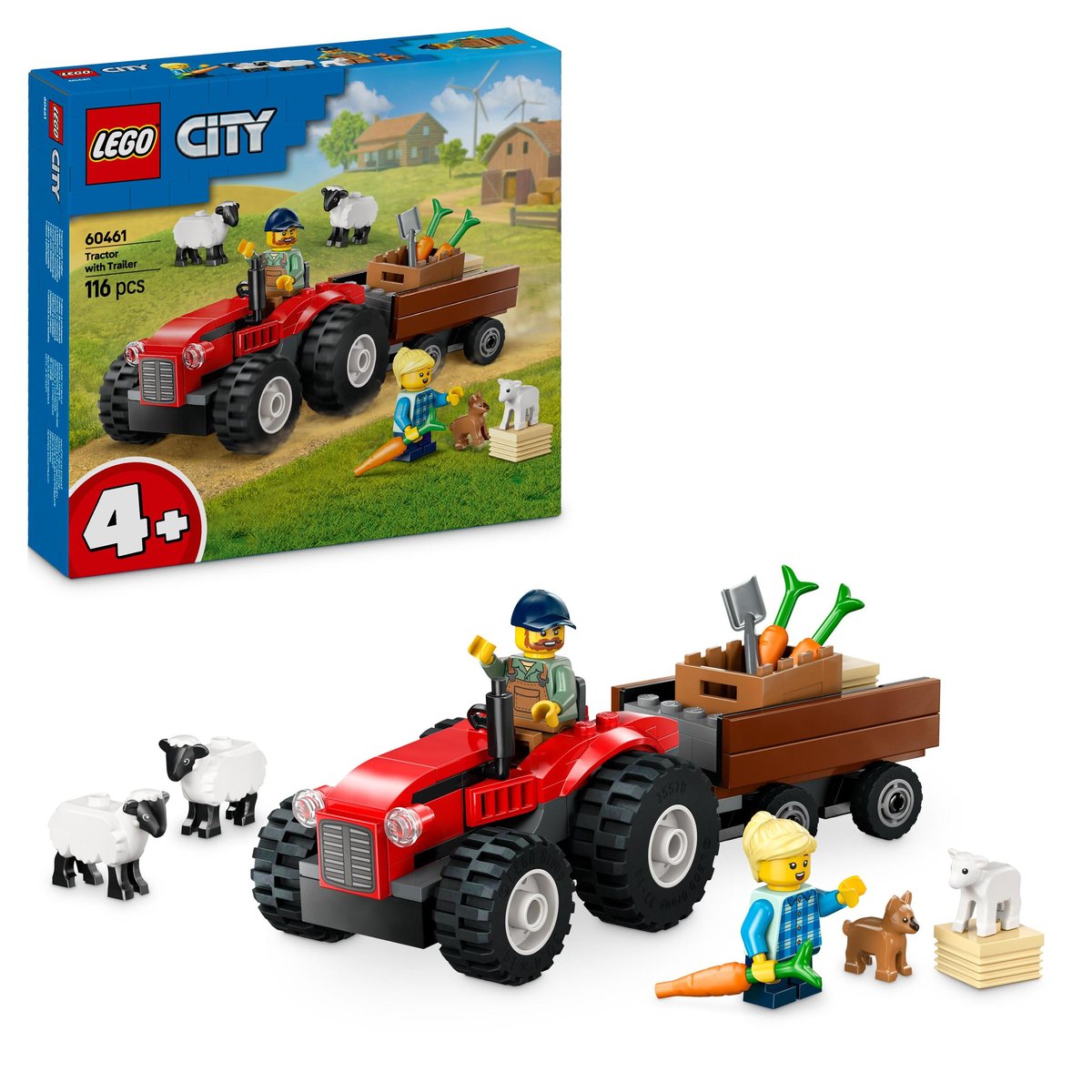 LEGO CITY 60461 KLOCKI Czerwony traktor z przyczepą i owcami zestaw +eKAT