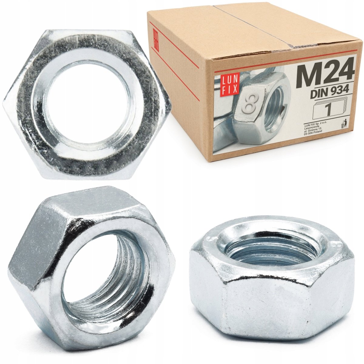 Nakrętka sześciokątna M24 6-kątna metryczna DIN 934 ocynk kl. 8 1szt.