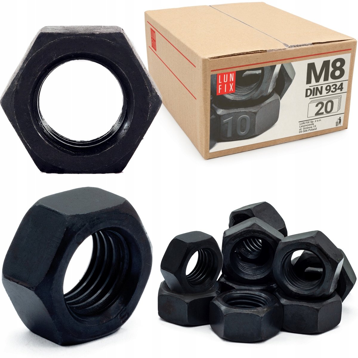 Nakrętka sześciokątna M8 6-kątna metryczna DIN 934 czarna kl. 10.9 20szt.