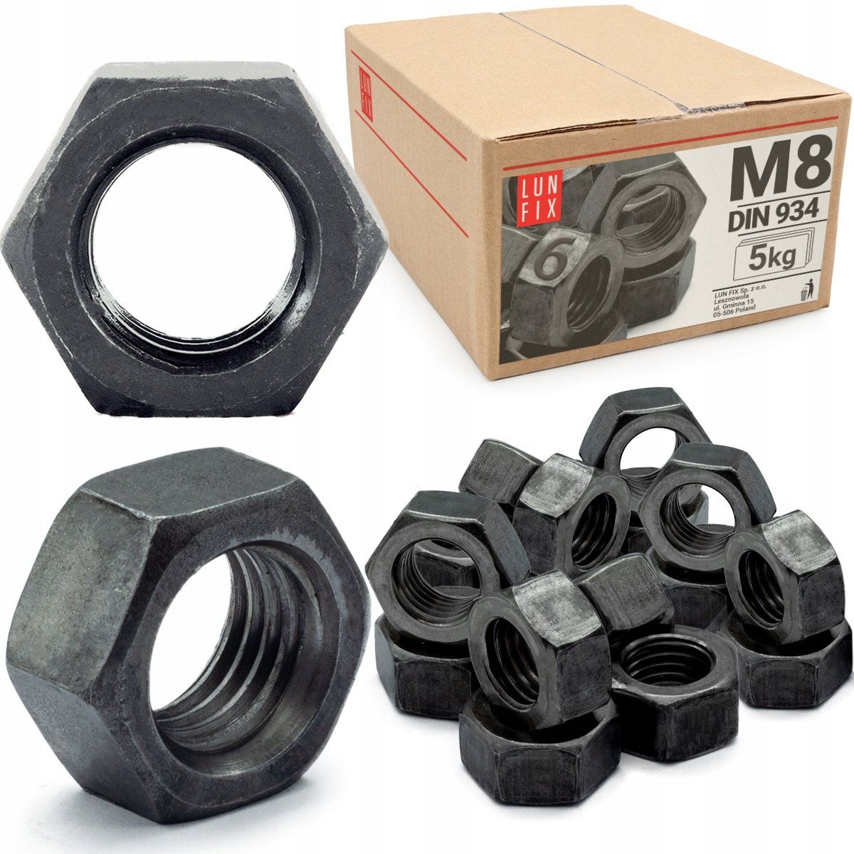 Nakrętka sześciokątna M8 6-kątna metryczna DIN 934 czarna kl. 6 5kg