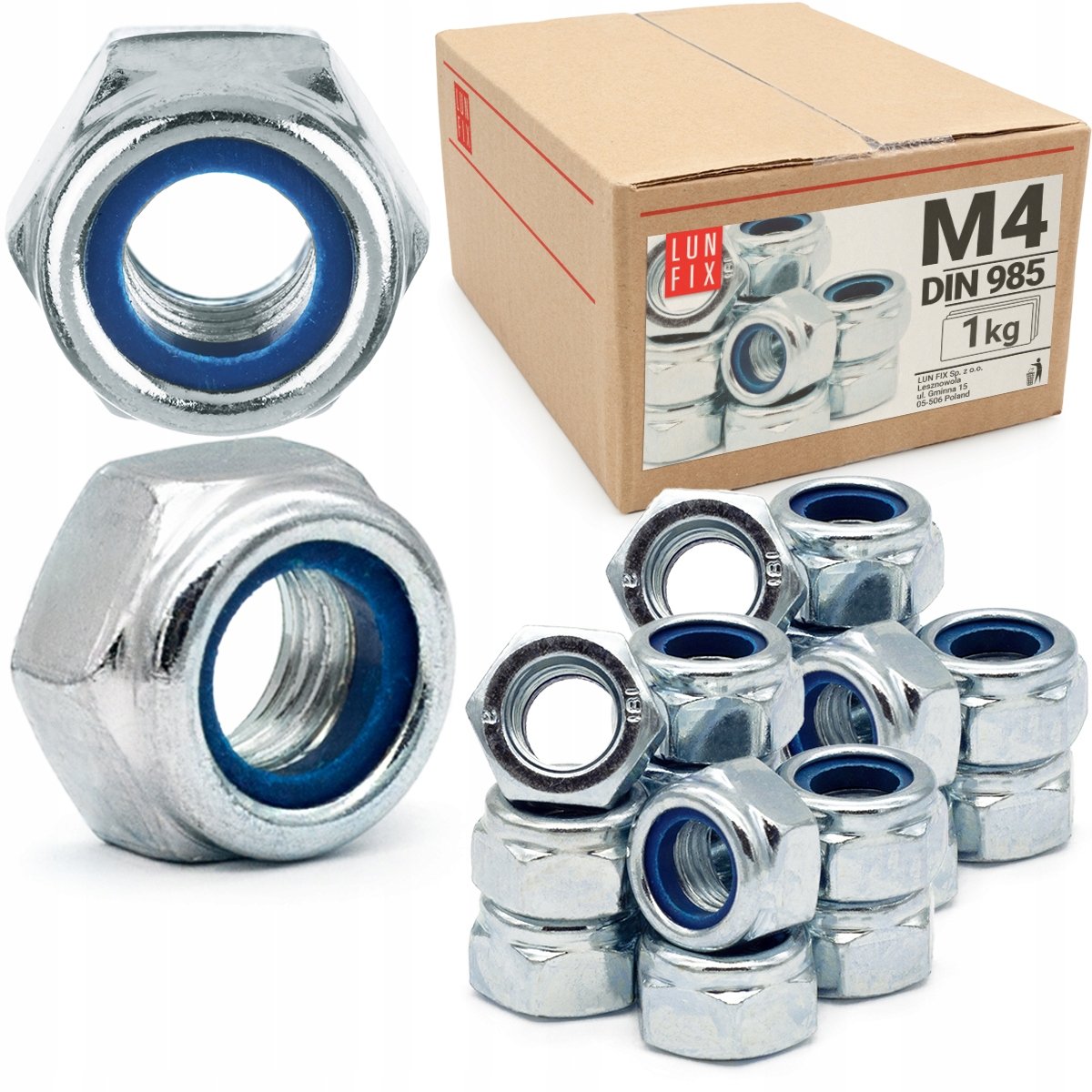Nakrętka samokontrująca M4 samohamowana z wkładką ocynk DIN 985 1kg