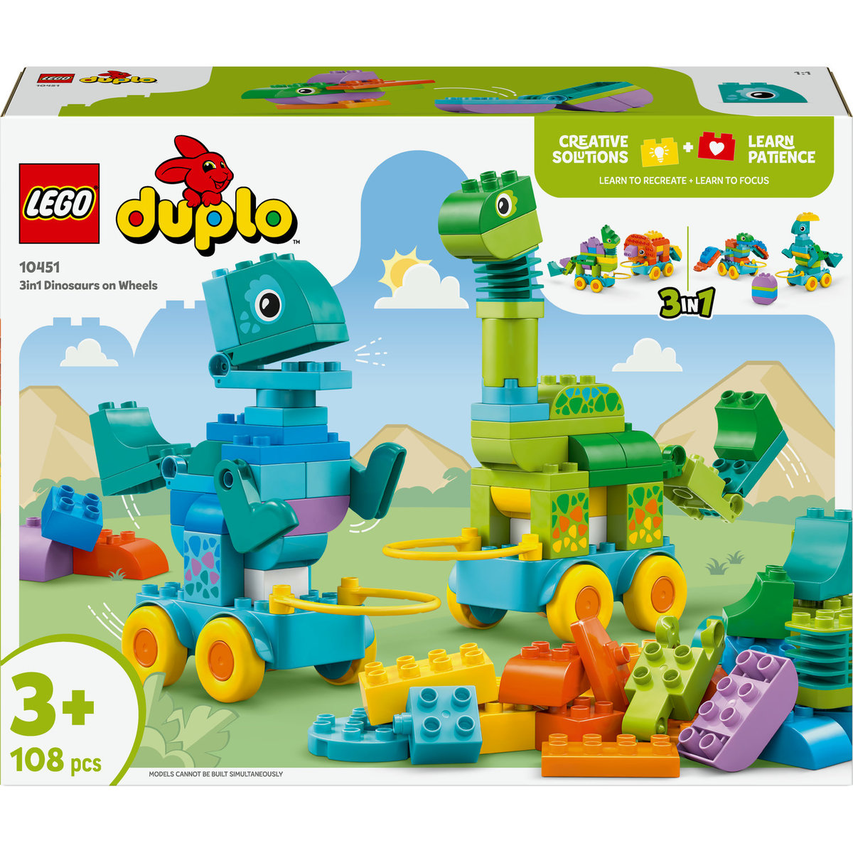 LEGO Duplo - Dinozaur 3 w 1 Dinozaury na kółkach Klocki ZESTAW LEGO PREZENT DLA CHŁOPCA DZIEWCZYNKI DZIECI