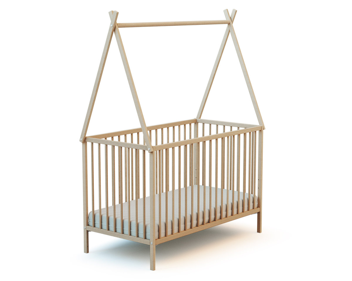 WEBABY - Łóżko Tipi 60x120 z surowego drewna bukowego