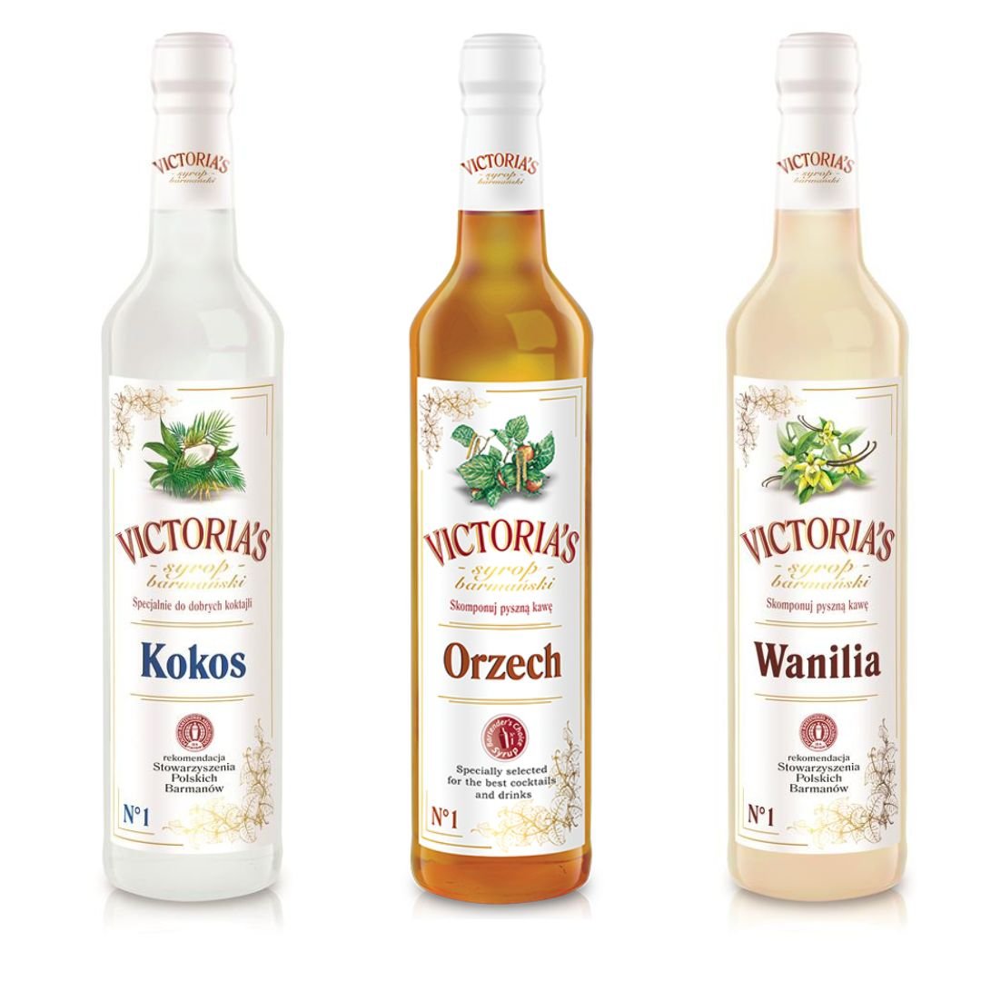 Zestaw 3 syropów do kawy Kokos, Orzech, Wanilia 490 ml x 3