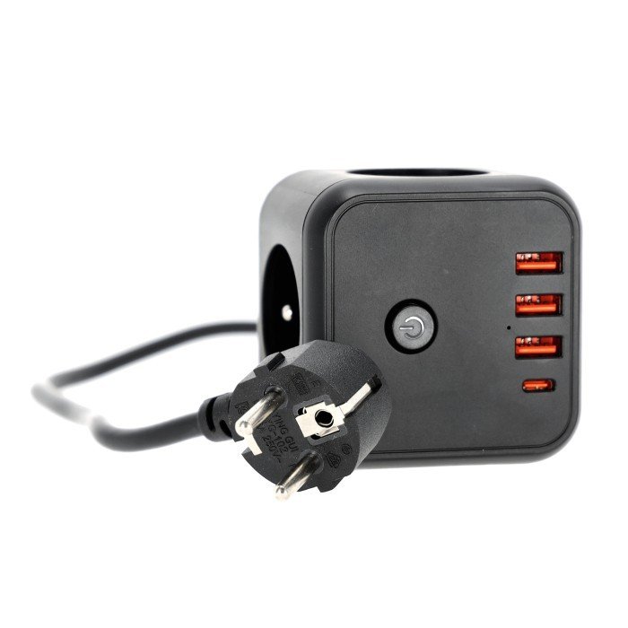 PRZEDŁUŻACZ ROZGAŁĘŹNIK ELEKTRYCZNY 3 GNIAZDA 1.5M Z/U 2300W 10A WYŁĄCZNIK ŁADOWARKA 4X USB BIAŁY KOBI 001919