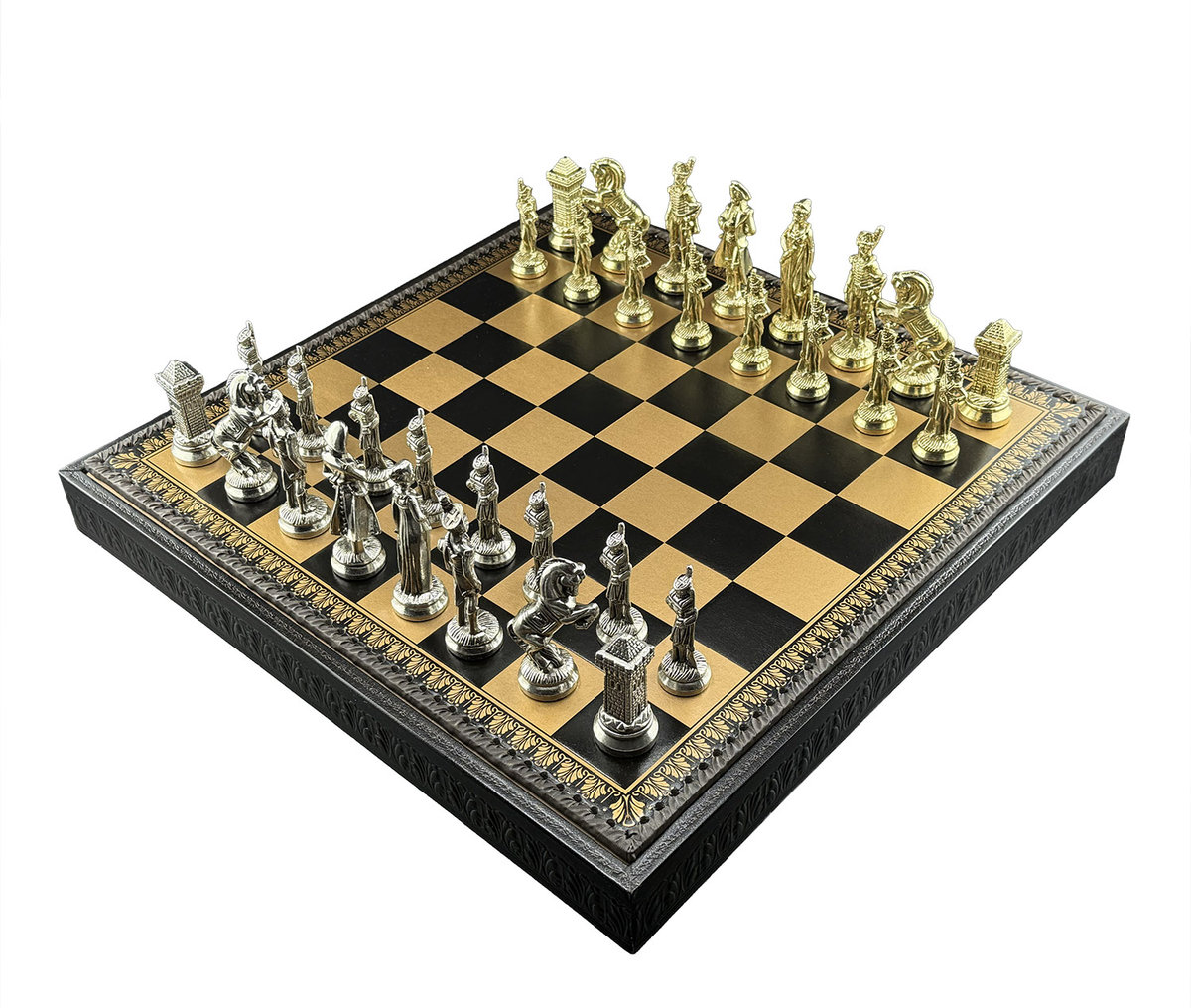 Italfama Napoleon Szachy + Złoto-Czarna Plansza Skórzana 48cm