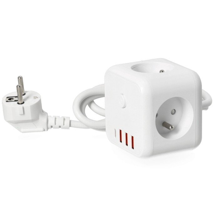 PRZEDŁUŻACZ ROZGAŁĘŹNIK ELEKTRYCZNY 3 GNIAZDA 1.5M Z/U 2300W 10A WYŁĄCZNIK ŁADOWARKA 4X USB BIAŁY KOBI 001918