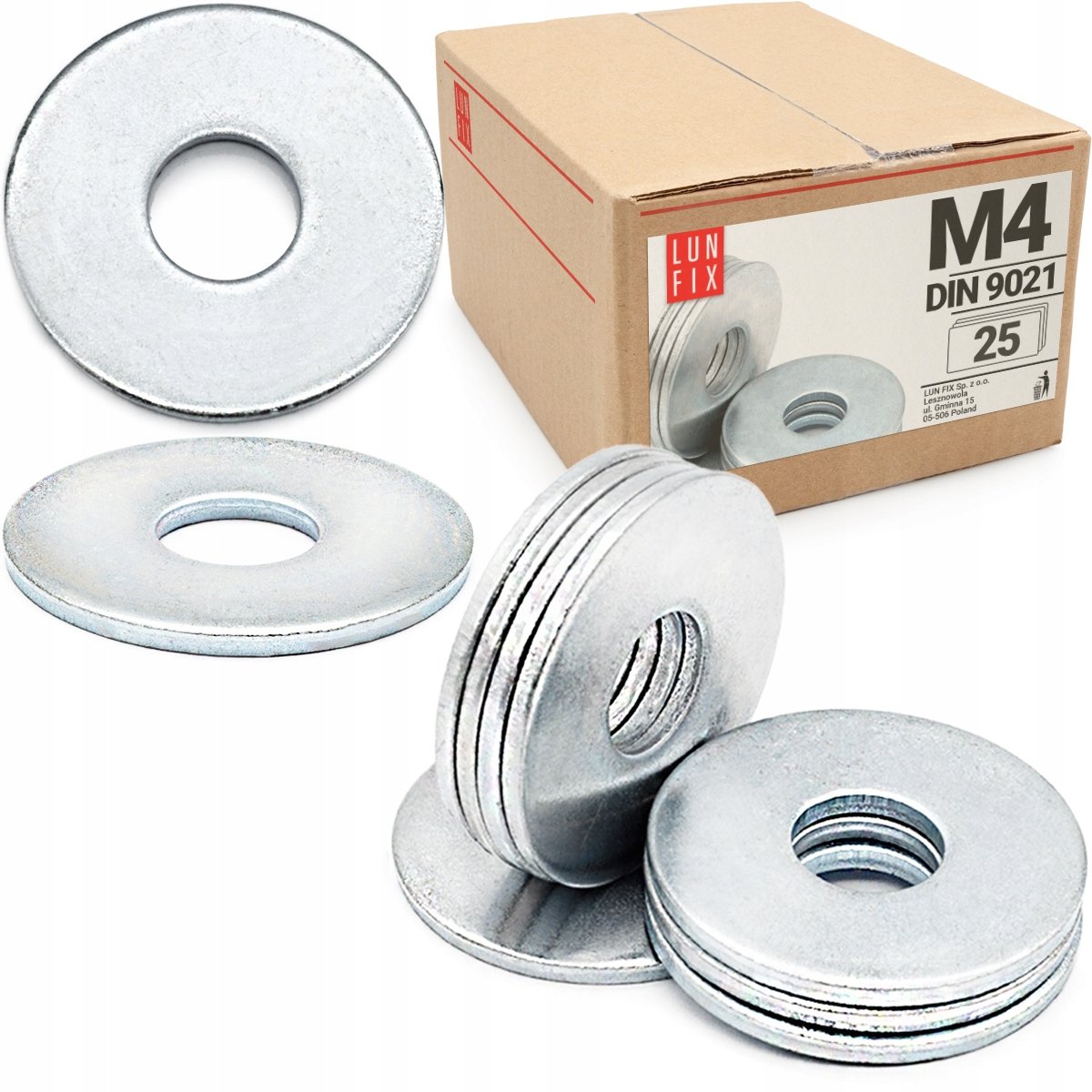 Podkładka powiększona M4 poszerzana płaska DIN 9021 ocynk ocynkowana 25szt.