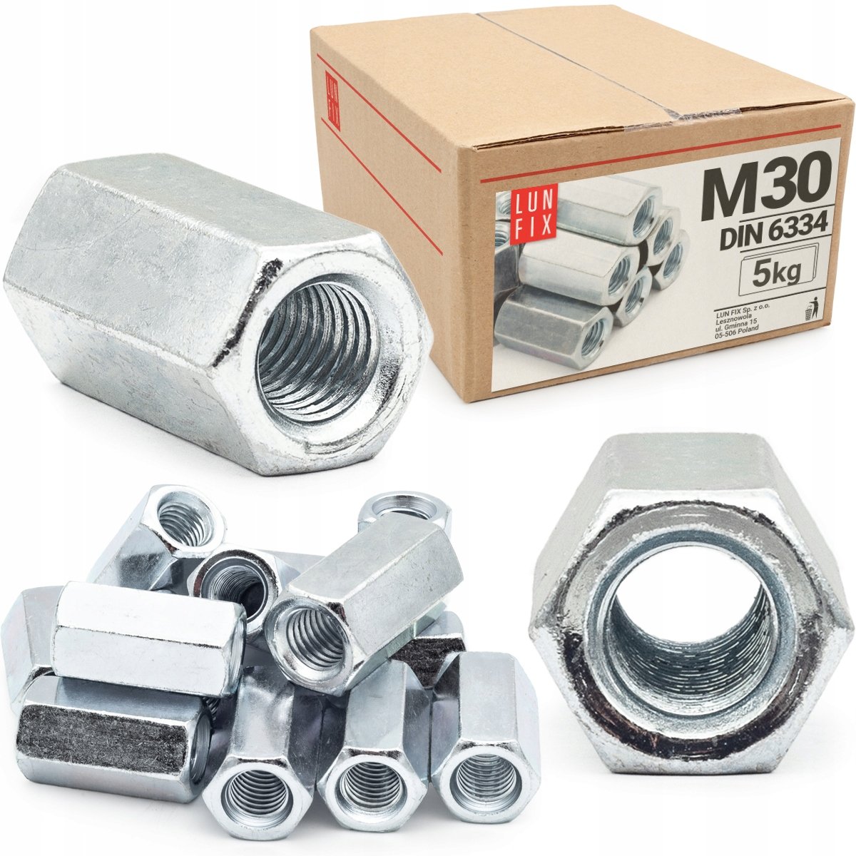 Nakrętka długa M30 przedłużana DIN6334 złączna ocynkowana wysoka 5kg