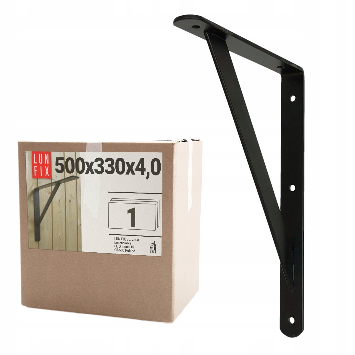 Wspornik półki wzmacniany czarny 500x330x4mm loft do półek podpórka uchwyt