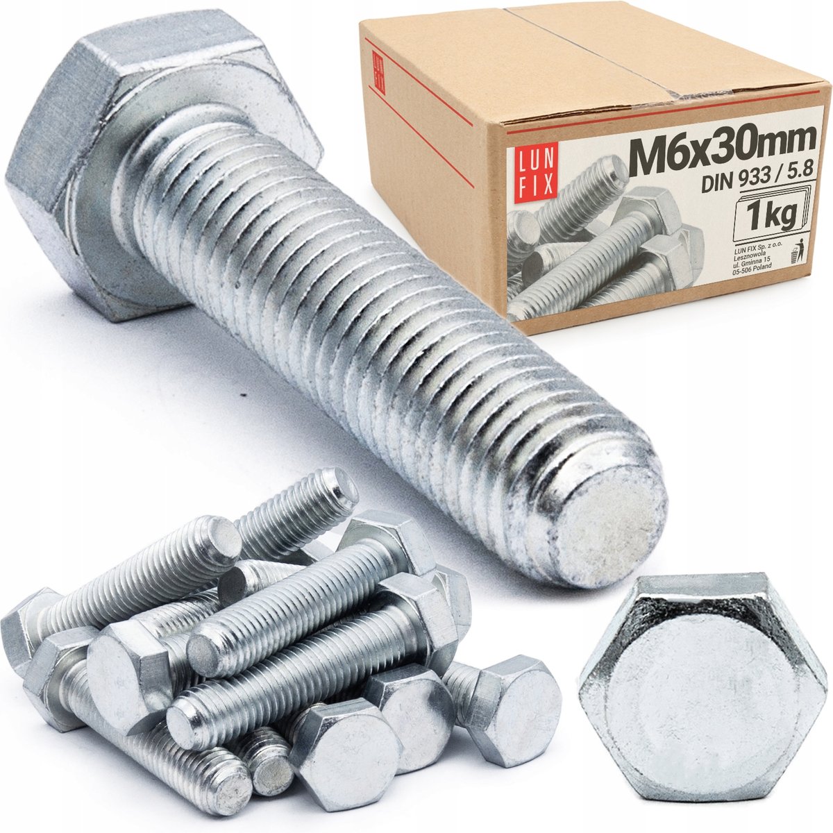 Śruba M6x30 sześciokątna na klucz ocynkowana ocynk DIN 933 kl.5.8 1kg