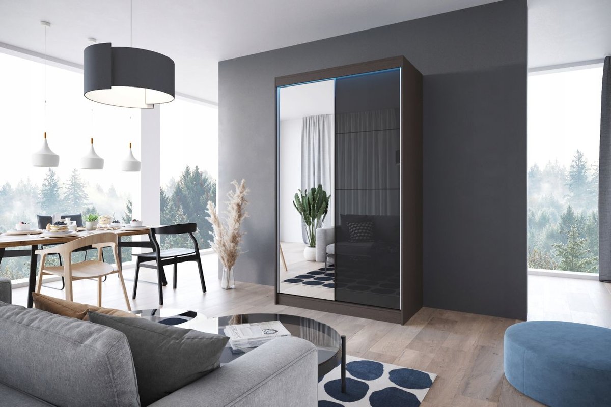 Szafa Loko 4 Przesuwna 2-Drzwiowa, 100 Cm, Lustro, Biała, Sonoma, Wenge, Szkło Białe, Czarne, Grafit, Opcja Oświetlenia Led