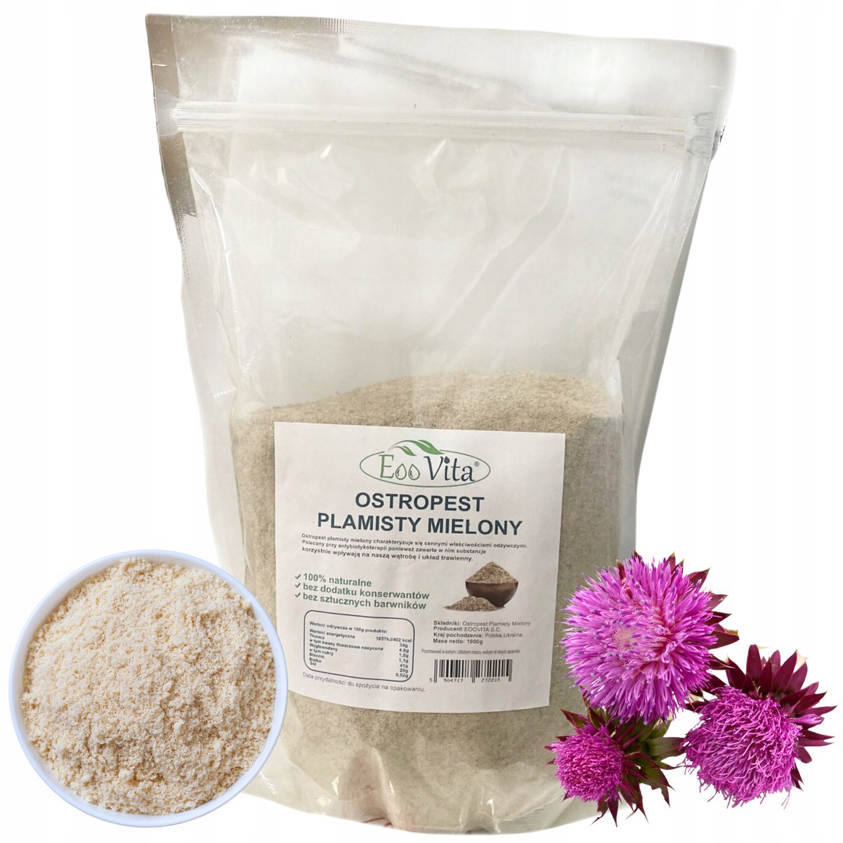 Ostropest plamisty mielony 1000g EooVita naturalny błonnik wątroba