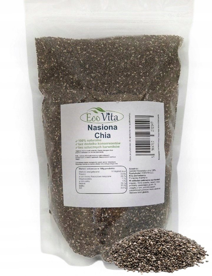 Nasiona chia 1000g EooVita 100% naturalne omega-3 błonnik