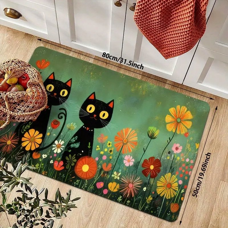 Dywanik łazienkowy chłonny kot czarne koty 50x80 zielony polne kwiaty boho