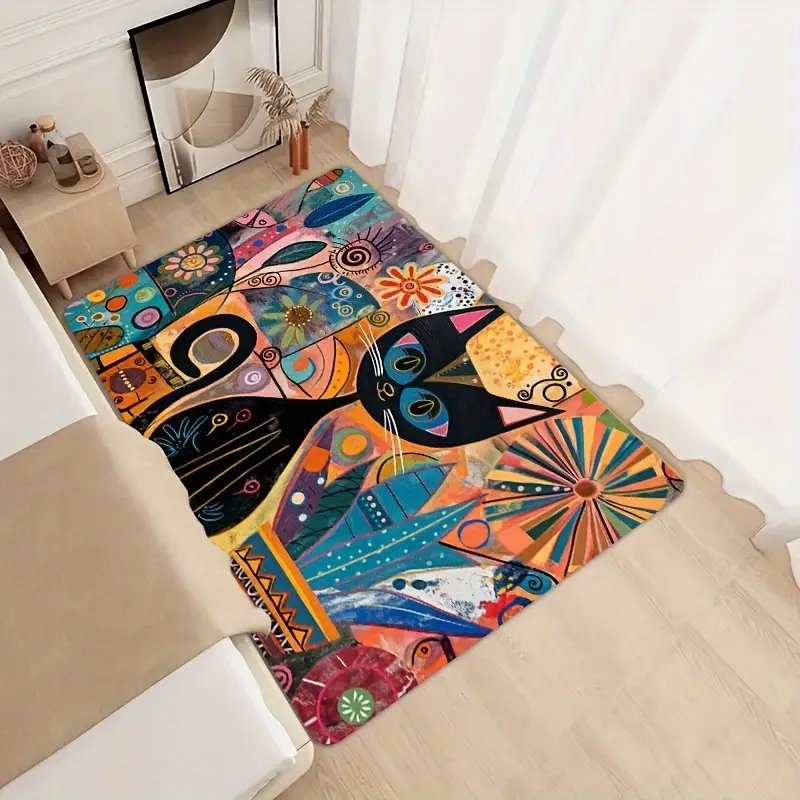 Dywanik łazienkowy czarny kot 60x90 cm kolorowy artystyczny dla kociary