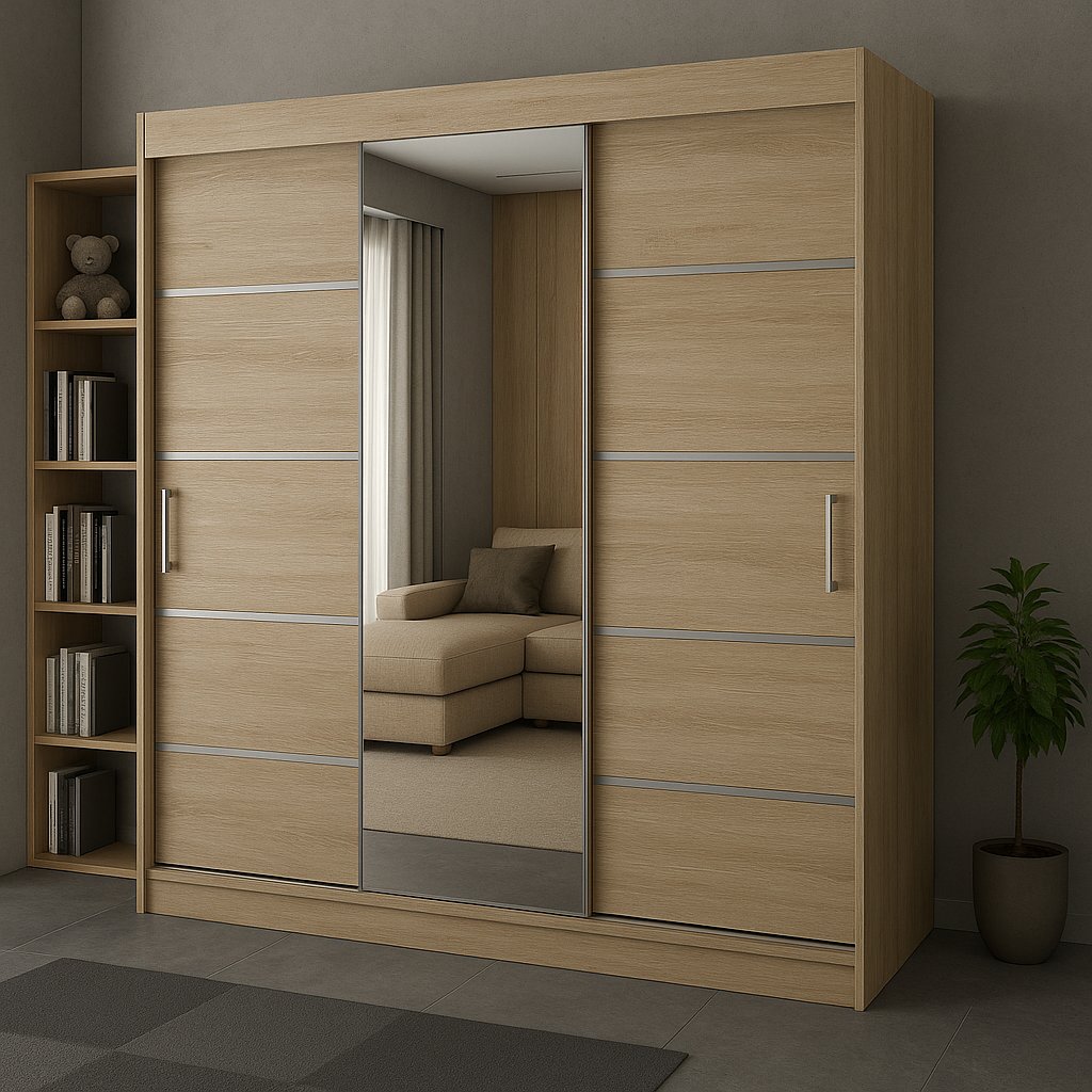 Szafa Rio-3 Przesuwna 3-Drzwiowa, 180 Cm, Lustro, Biała, Sonoma, Wenge, Opcja Oświetlenia Led, Wybór Ilości Szuflad, Listwy Ozdobne