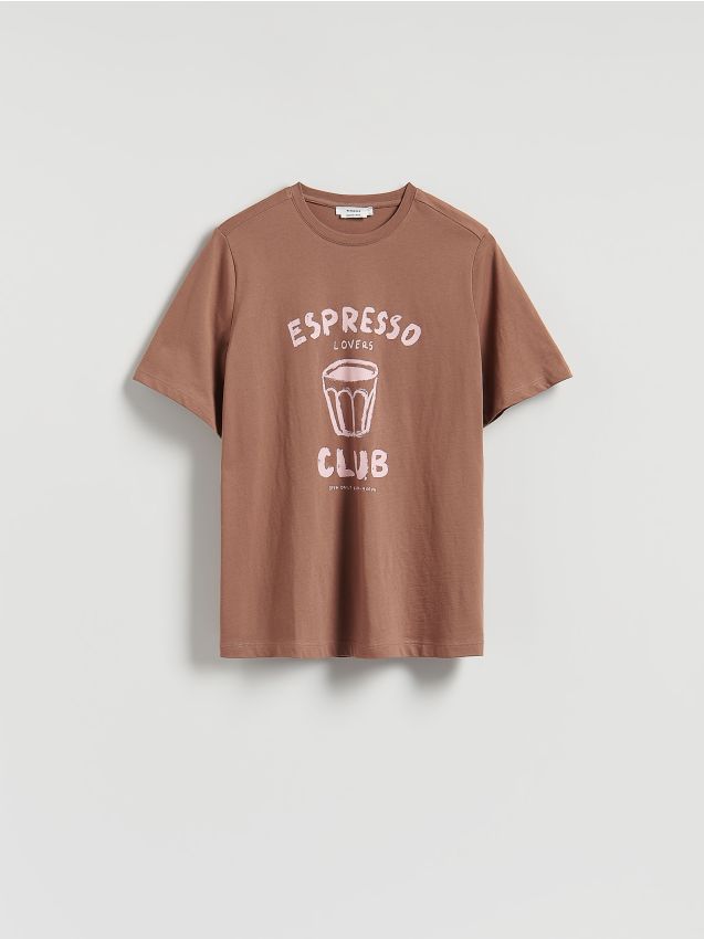 Reserved - T-shirt z nadrukiem - brązowy
