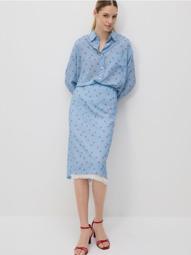 Reserved - Spódnica midi z falbanką - jasnoniebieski