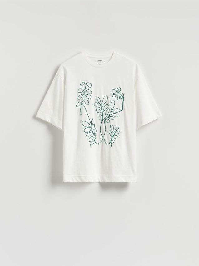 Reserved - T-shirt z haftem - zielony