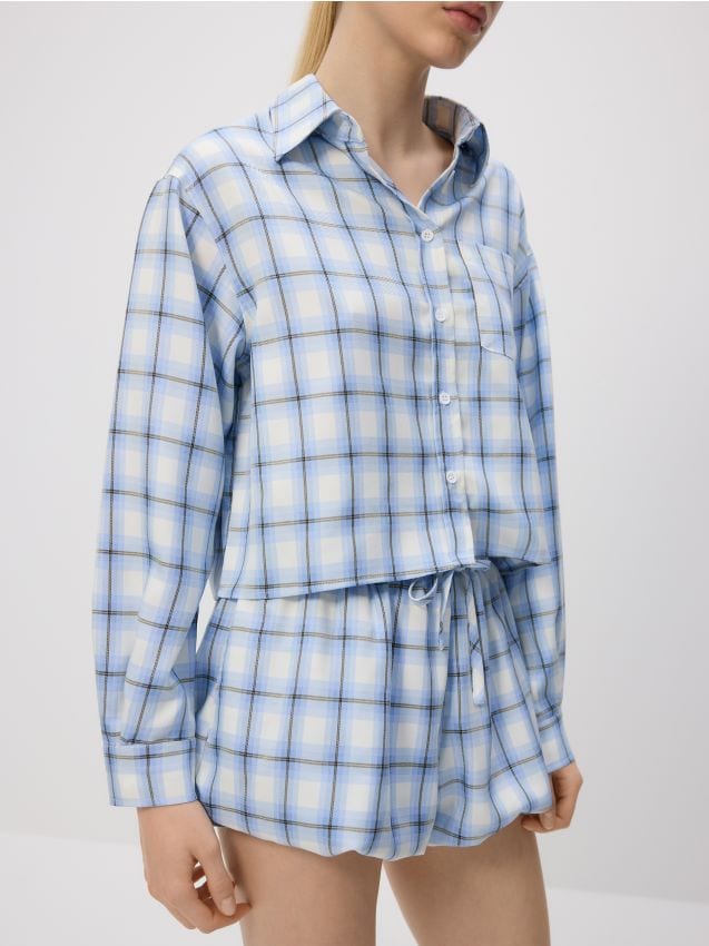 Reserved - Szorty bombka w kratę - jasnoniebieski